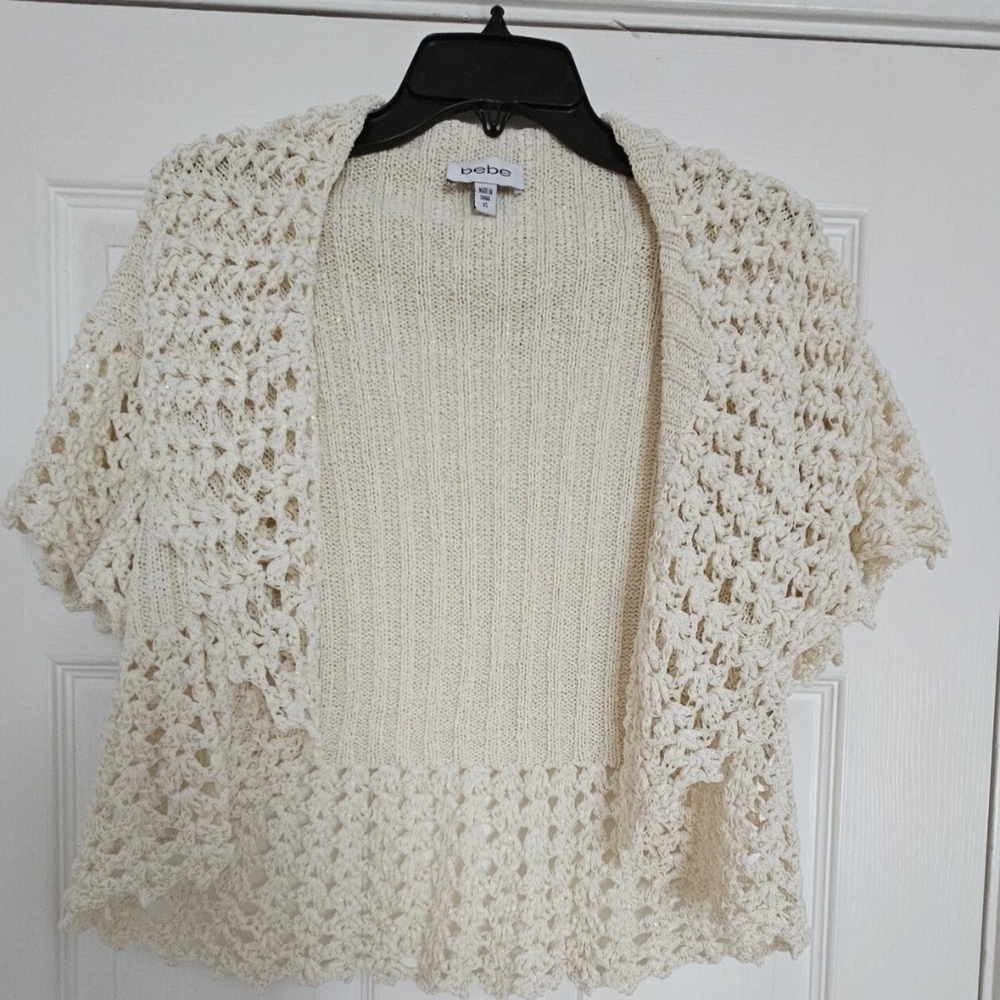 Bebe gold lurex shimmer crochet top XS